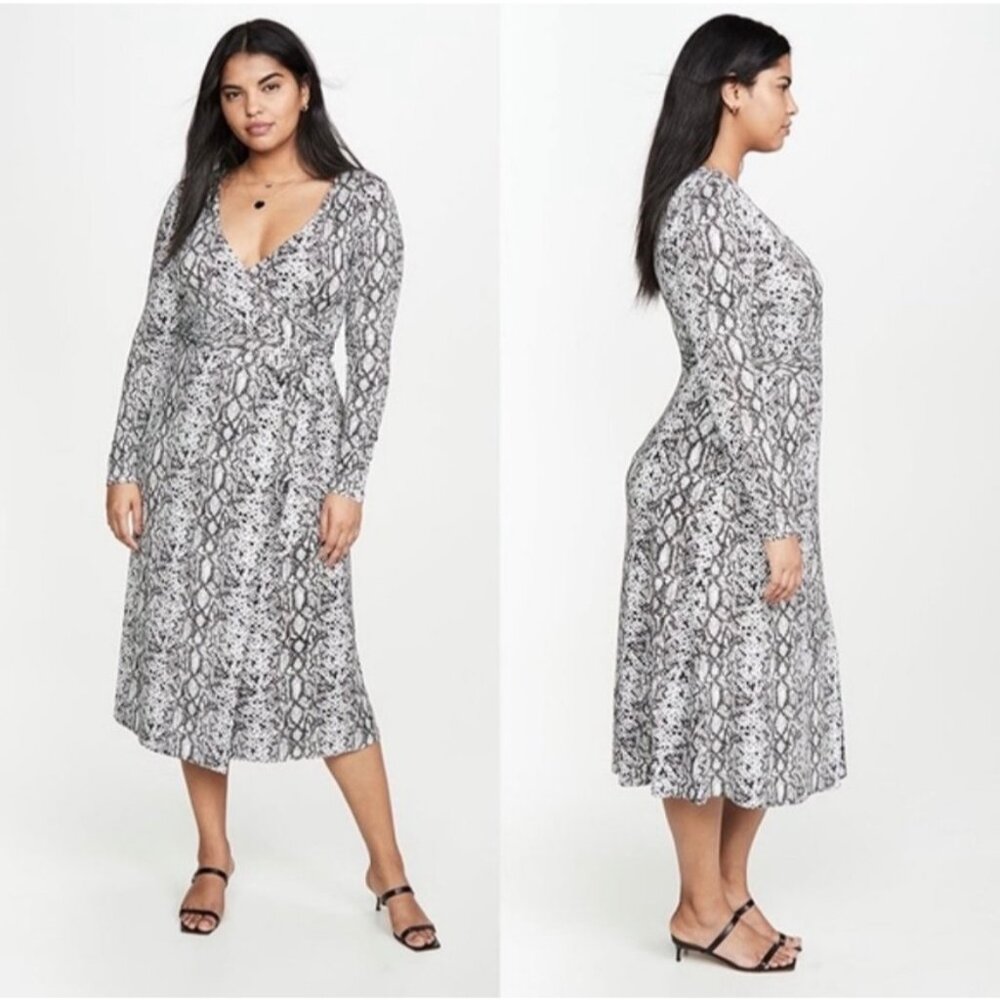 NWT Good American M (2) 8 Runaround Wrap Dress Snake Skin Python Midi Stretch